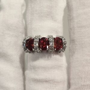 Vintage Style Red & White Cubic Zirconias Silver Plated Fashion Ring - Size 6